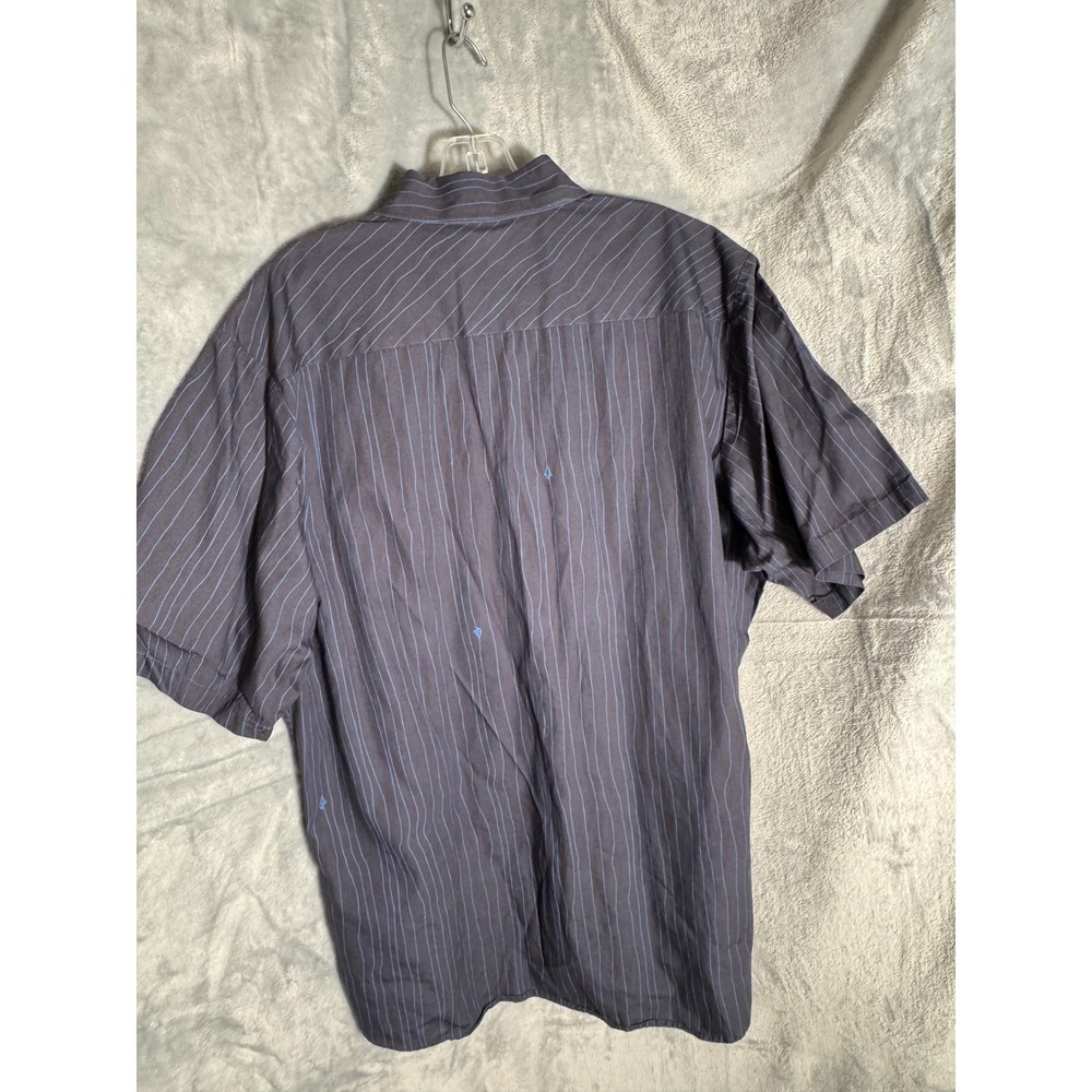 Volcom Mens XL Short Sleeve Button Down Shirt Pinstripe Grey Blue Skate Casual - Picture 2 of 10